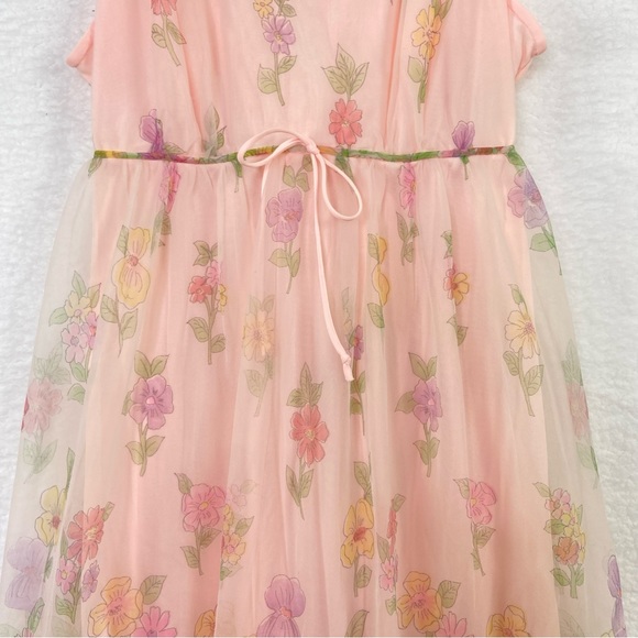 Vintage house dress floral flowers garden party lined netted maxi dress. Large - Picture 3 of 14